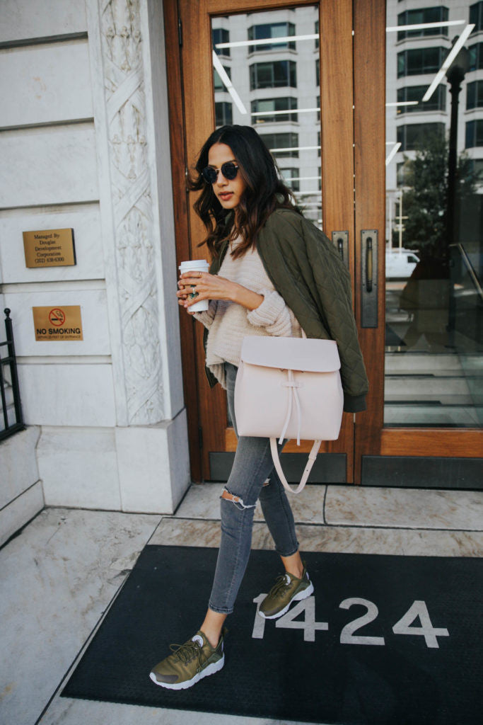 Olive Green Sneakers + Blush Tones for Fall by @discodaydream
