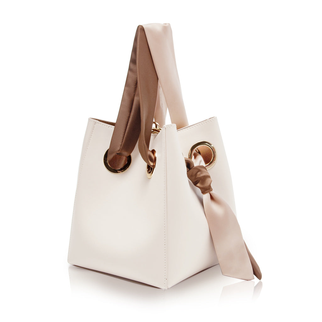 Ribbon Beuteltasche - Creme/Rosa/Braun