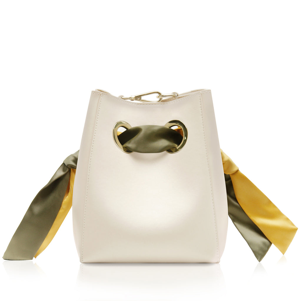 Ribbon Handle Bucket Bag Cream/Yellow/Olive Unitude Leather Bags