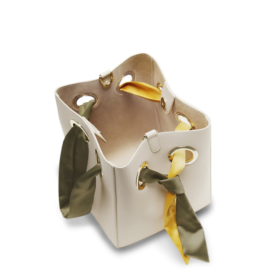 Ribbon Handle Bucket Bag Cream/Yellow/Olive Unitude Leather Bags